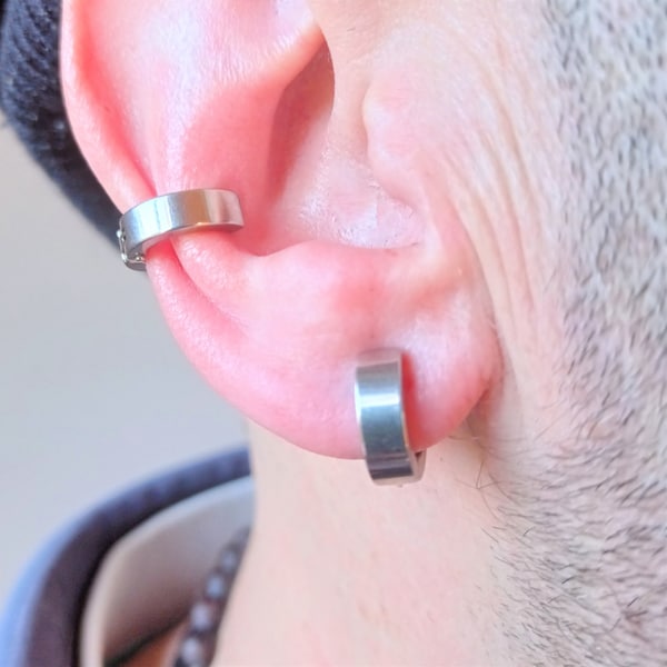 Men Non Pierced Hoop Earrings Etsy