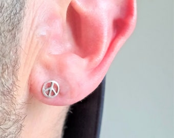 Orecchini Pace In Argento Sterling 925 - Gioielli Hippie Unisex Con Simbolo Peace, Ipoallergenici, Regalo Uomo Donna