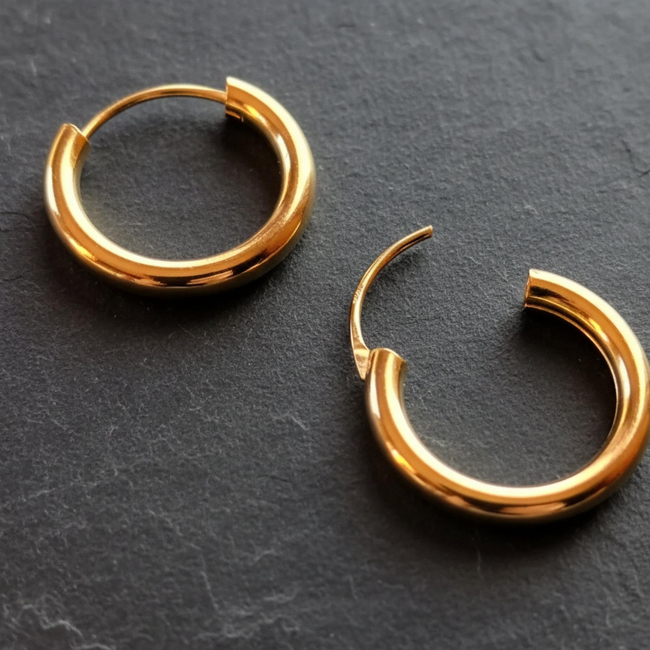 Boucles D'Oreilles Créoles Épaisses Doublées - Argent Sterling Plaqué Or 20mm - Neuf Avec Étiquettes