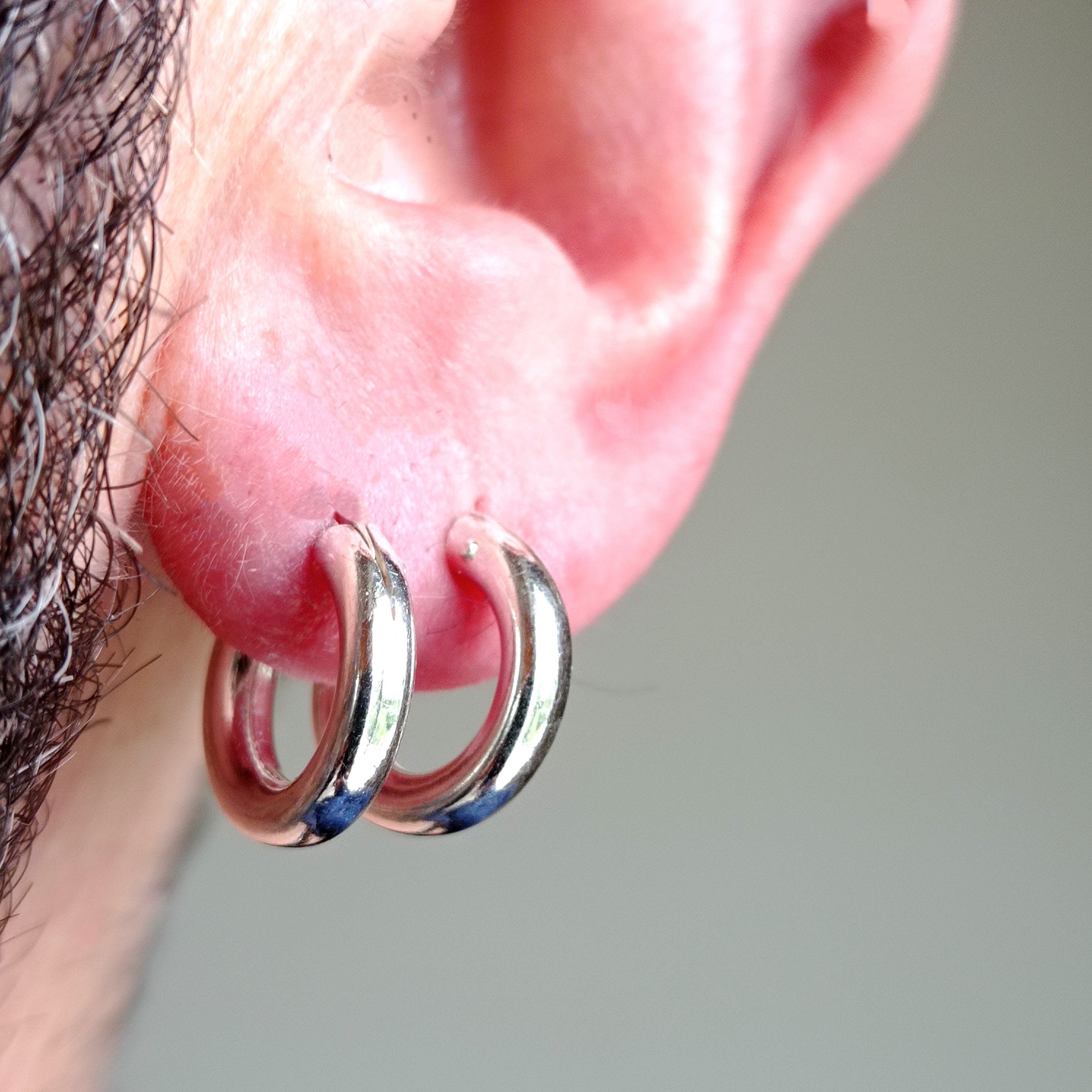 Sterling Silver Hoop Earrings Men 14mm Diameter and 3 Mm