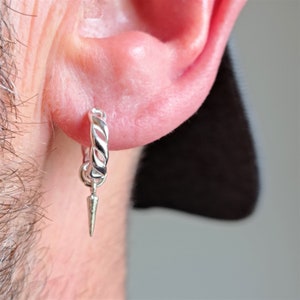 Sterling Silver Hoop Earring with Arrowhead Charm – 12mm Extra Wide for Men