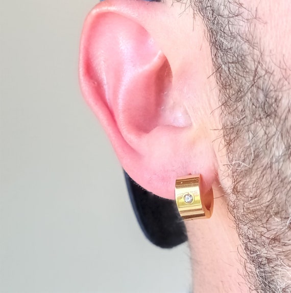 Dangling Small cross earring for men, Mens Gold cross Earring - Nadin Art  Design - Personalized Jewelry
