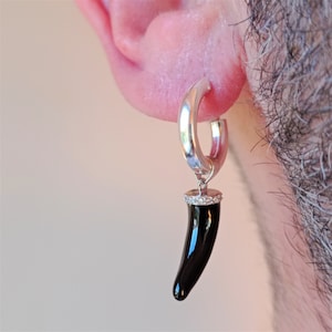 Horn Earring  · Sterling Silver · Hoop with bull horn  Bull goring under the moon