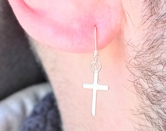 Cross earring · Silver miniature cross earring · Silver minimalist earring