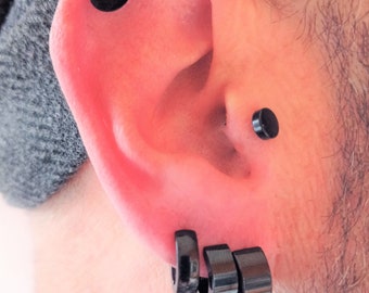 Black Steel Hoop Earrings: 316L Stainless Steel, Anti-allergy