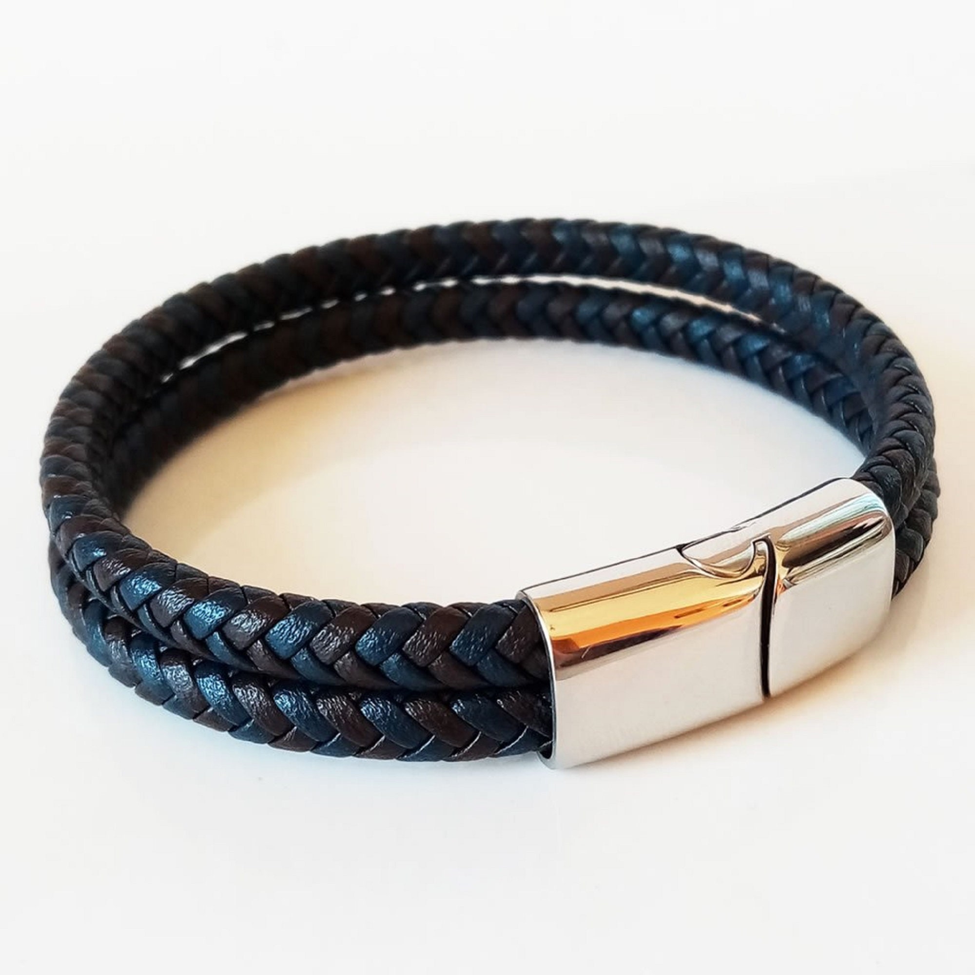 DUO Mens Leather Bracelet Two Leather Braceletsone closure Etsy