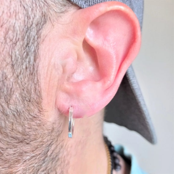 925 Silver Hoops Men 12G Square Huggie Hoops Simple