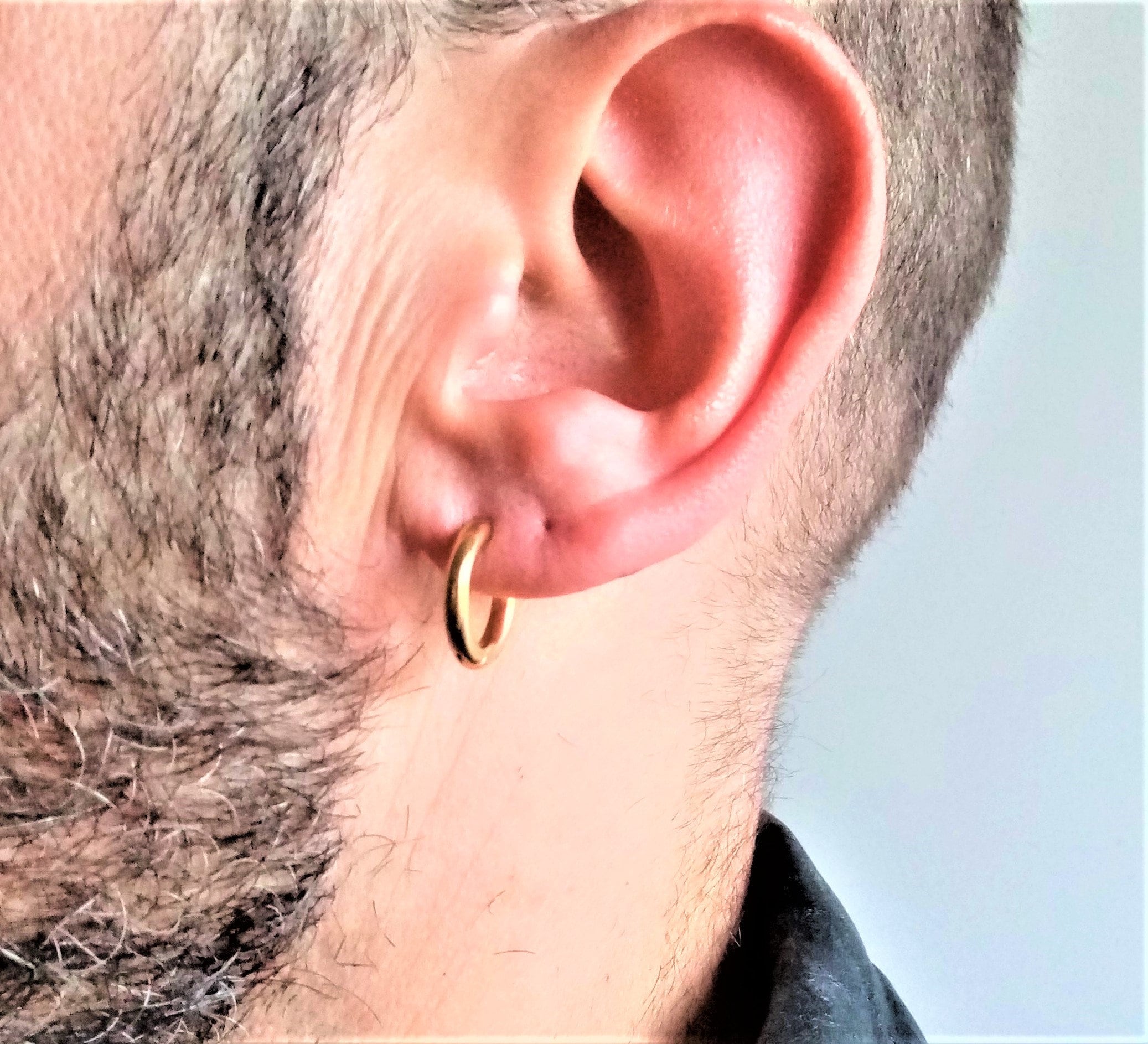 Solid Gold Hoop Earrings Men Huggie Gold-Tone 1/4