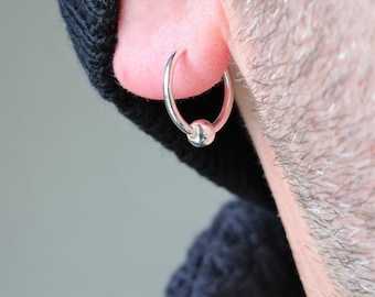 Sterling Silver hoop earring of 16 mm diameter · 2 mm gauge with small sphere · Miniature Satellite in Silver