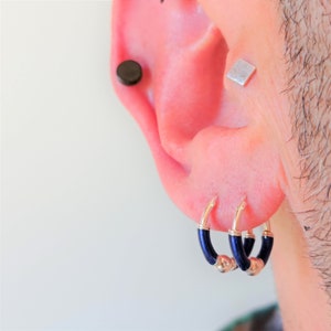 Blue Enameled Sterling Silver Hoop Earring with Filigrees / Blue Enamelled Silver Hoop - Silver Seafoam
