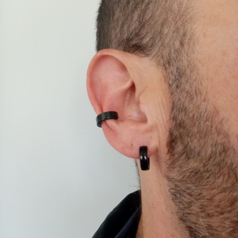 No Piercing Ear Cuff Black Color Cartilage EarCuff Black Titanium Conch earring image 8