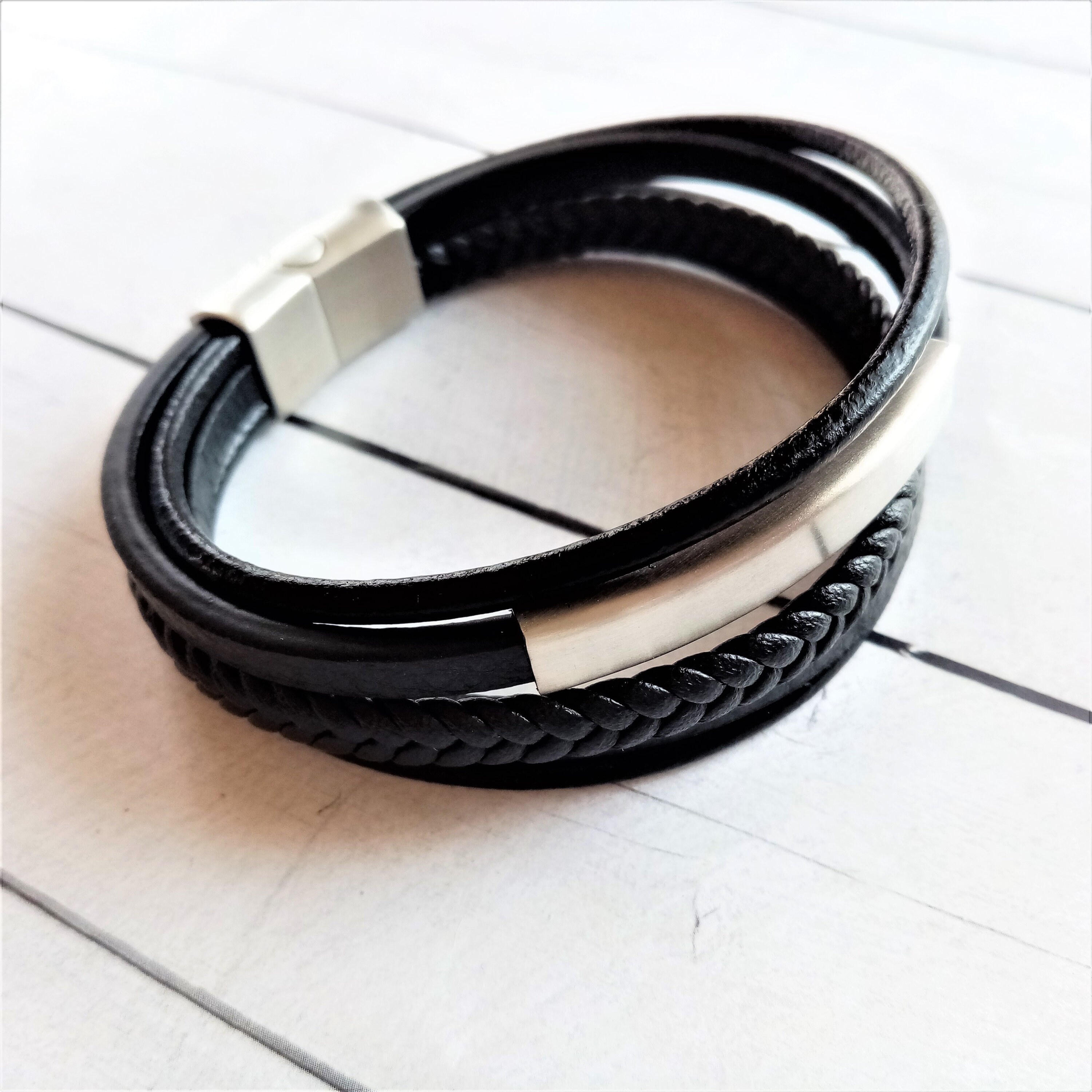 Geoffrey Beene Pulsera De Cuero Trenzado Negro Para Hombre C | Cuotas