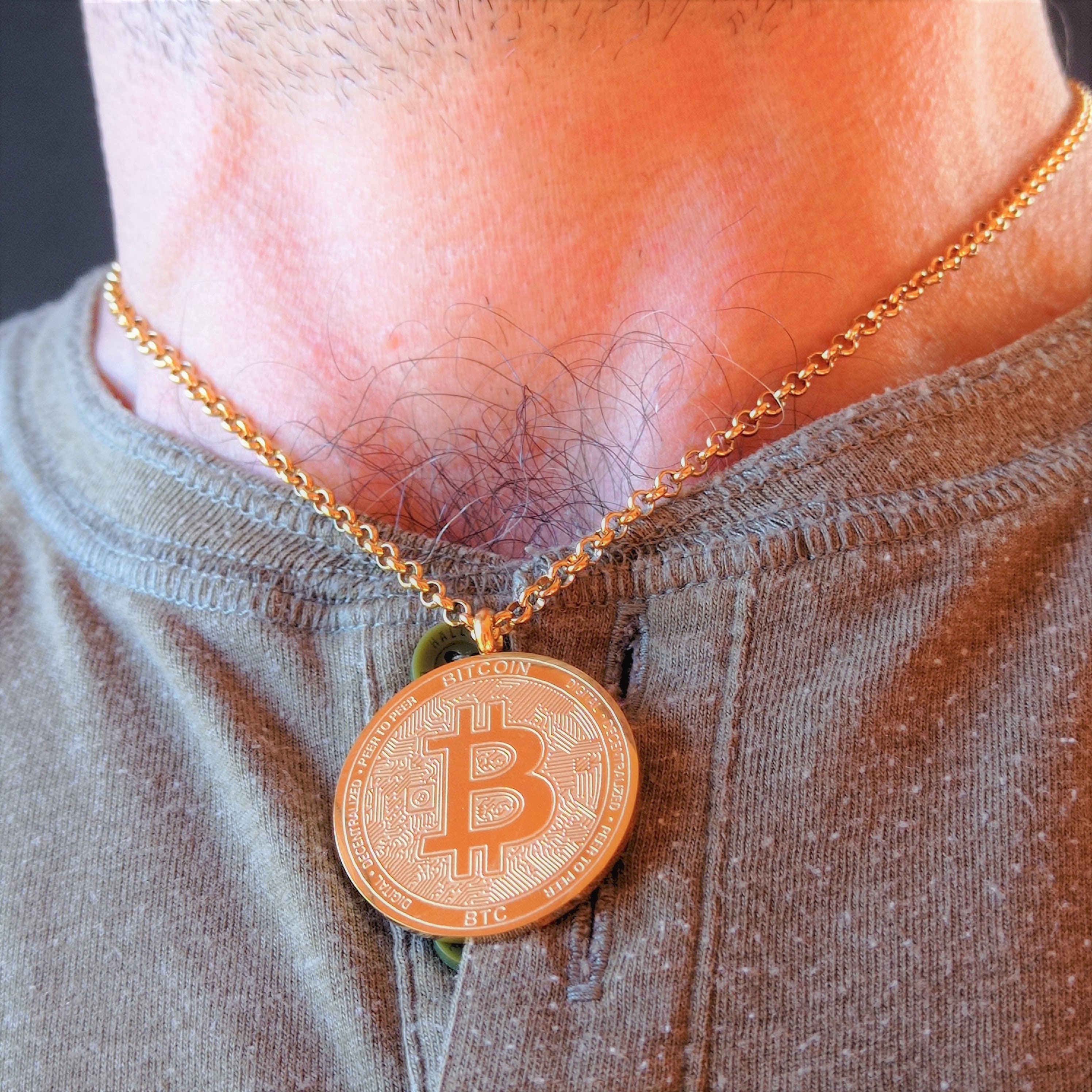 Double-sided Laser Engraved Bitcoin Symbol Pendant in Golden Stainless  Steel - Stay Alive... - Etsy Finland