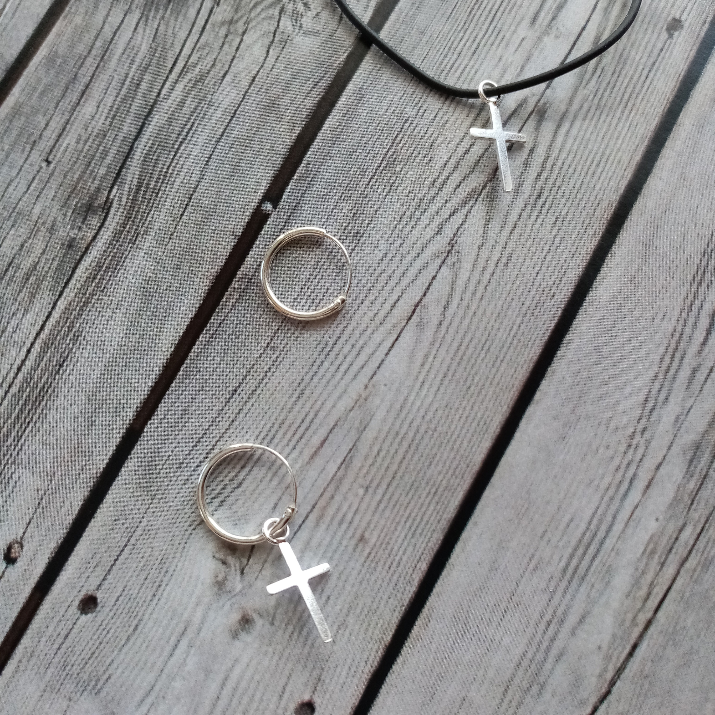 Silver Sterling Hoop Cross · Silver 925 Men Hoops with Cross · Men Earring · Gift for him · Silver Hoop Earrings · dangling earring