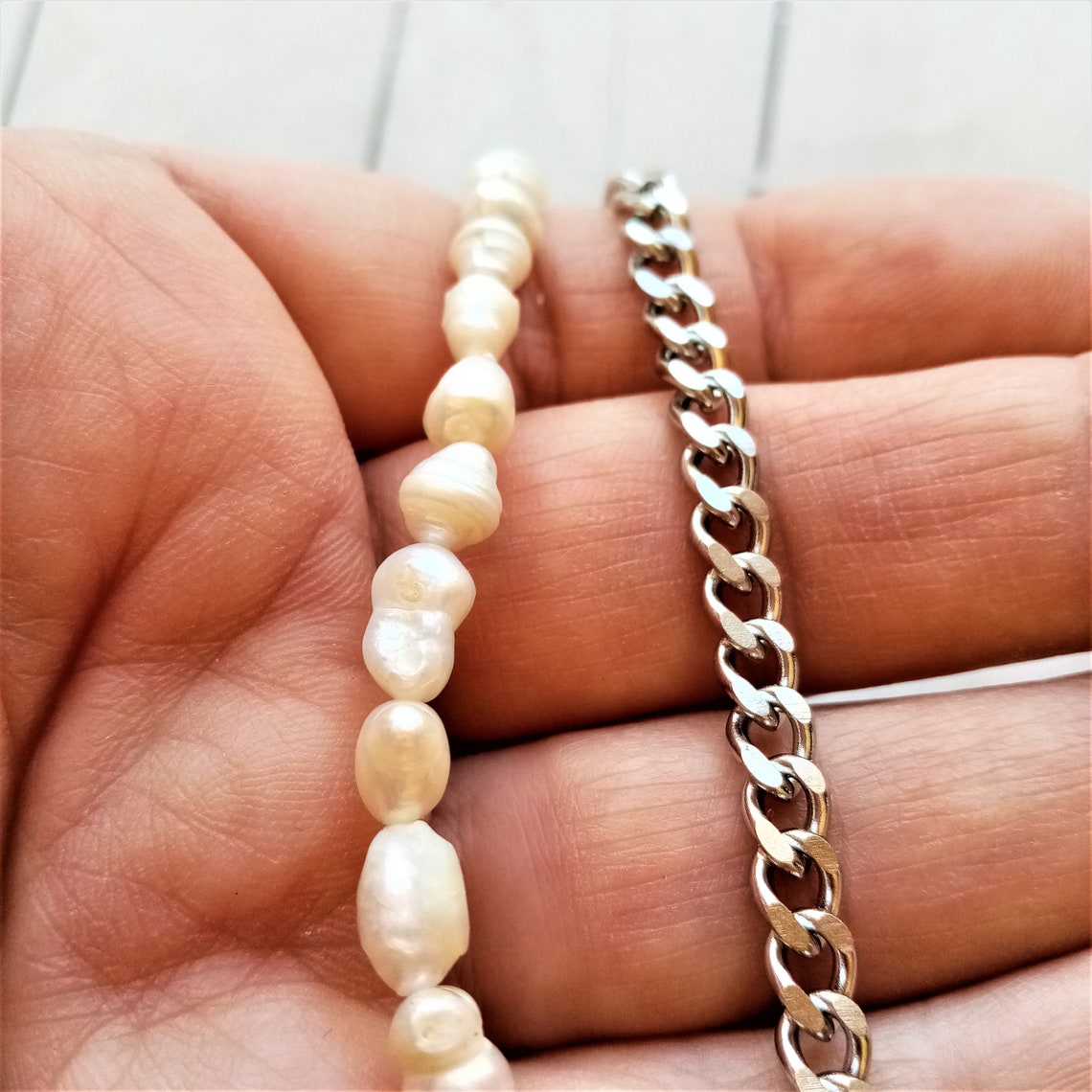 Pearl Necklace For Men Half Pearl Necklace For Men Pearl Etsy