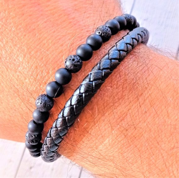 Buy Natural Lava Ball Bracelet Obsidian Balls and Leatherette Synthetic Leather. Online in India Etsy