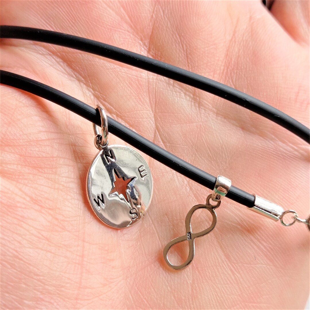Compass Rose Pendant and Infinity Symbol in 929 Sterling Silver on a