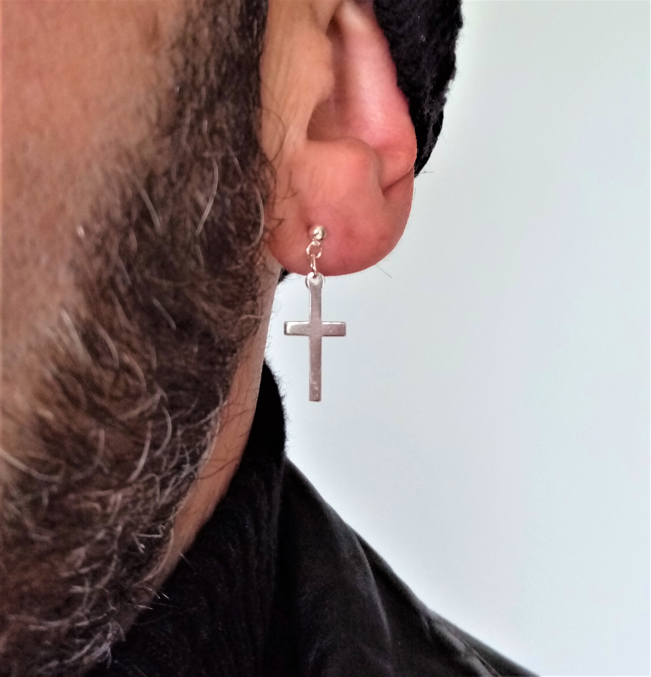 Unisex 925 Silver Cross Earring Etsy Australia