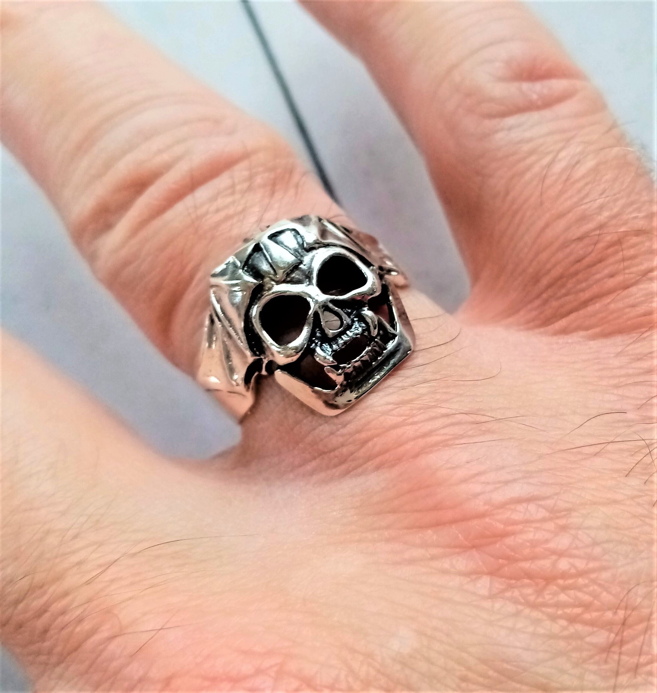 Biker Anello Teschio Sur Croce Ferro Rocker con Sigillo IN