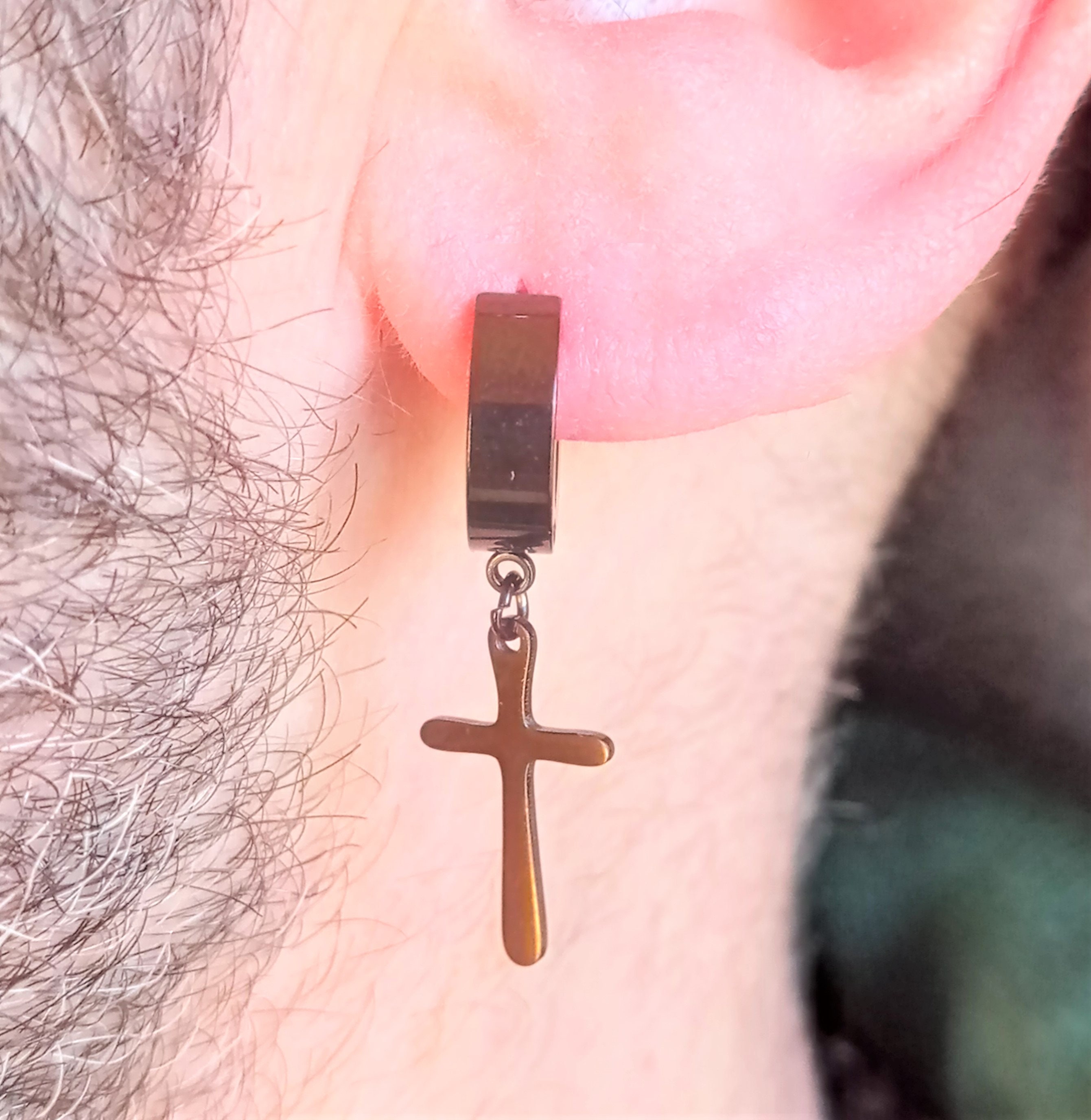 Black Hoop Earring With Cross Black Stelle Hoops With Cross - Etsy