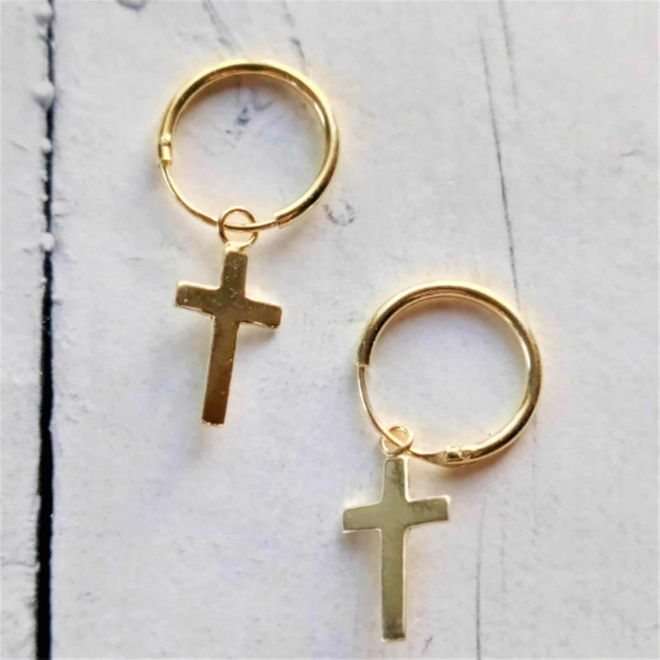 Silver Sterling Hoop Cross · Silver 925 Men Hoops with Cross · Men Earring · Gift for him · Silver Hoop Earrings · dangling earring