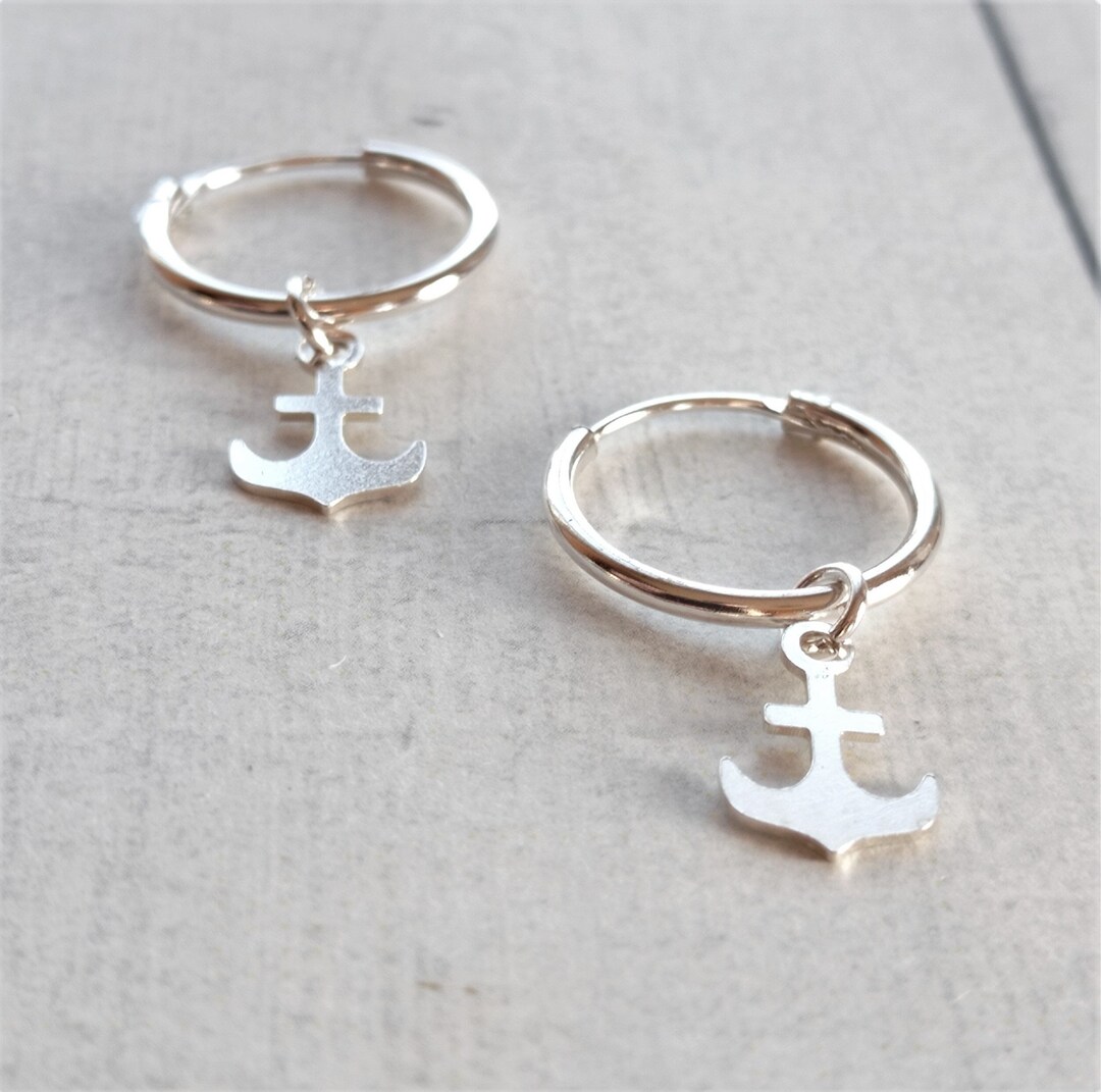 Orecchini a cerchio con ancora in argento sterling, gioielli nautici