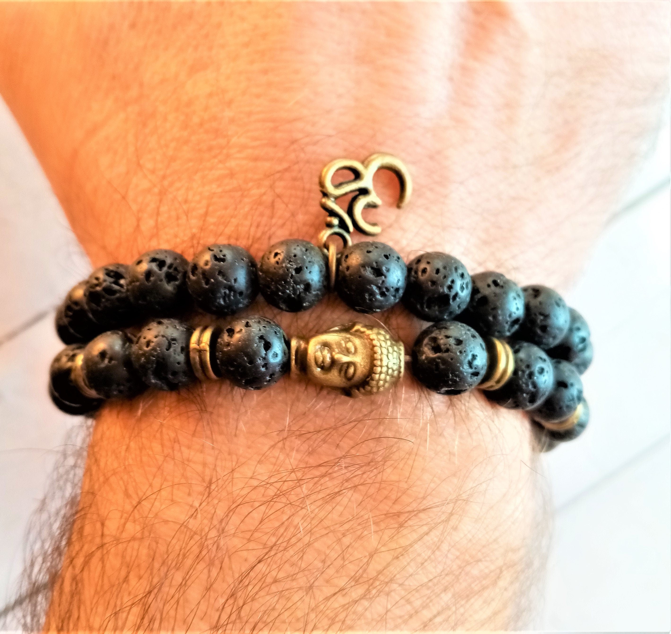 Lava Rock Bracelet Set: Buddha, Ohm Charm, Meditation  display picture 1