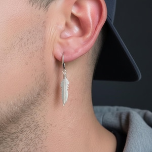 Créoles en argent sterling avec plume : fermoir automatique, 14 mm