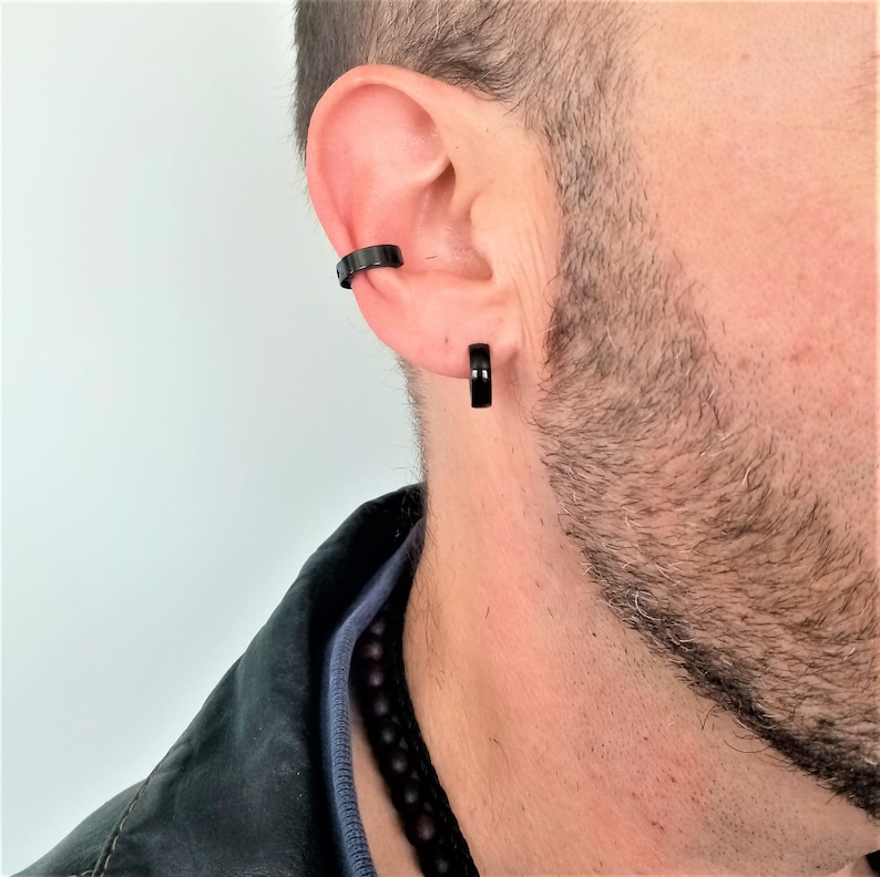 Mens Black Titanium Earcuff / Male Fake Earring / Male No Hole Etsy