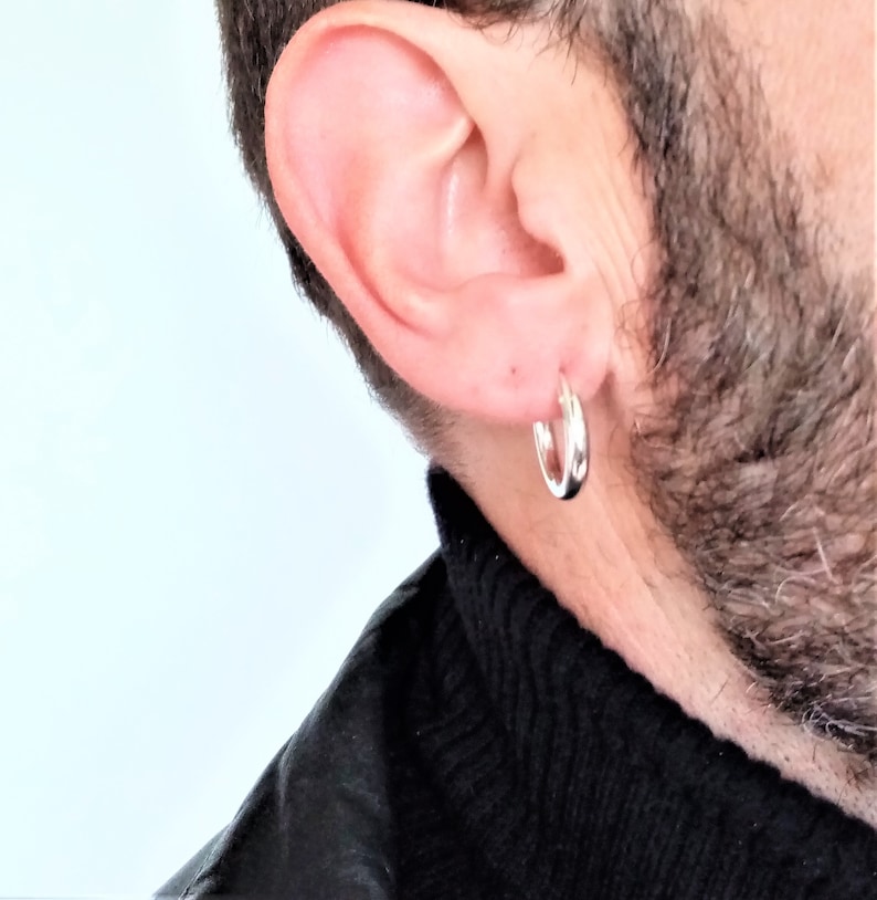 Pure Silver Hoop Earrings Men 18mm diameter and 3 mm caliber · Silver hoop earring for men  · 925 Sterling Silver Guys Hoops 8G