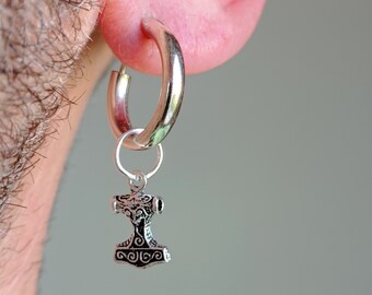 【Byweekend】[silver925] Hammer earring ピアス 929 Sterling Silver Hoop Earring With Thor's Hammer Charm