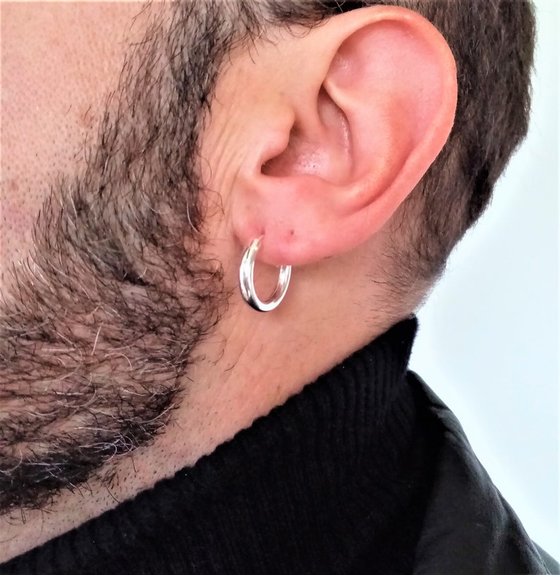 Pure Silver Hoop Earrings Men 18mm x 3 mm