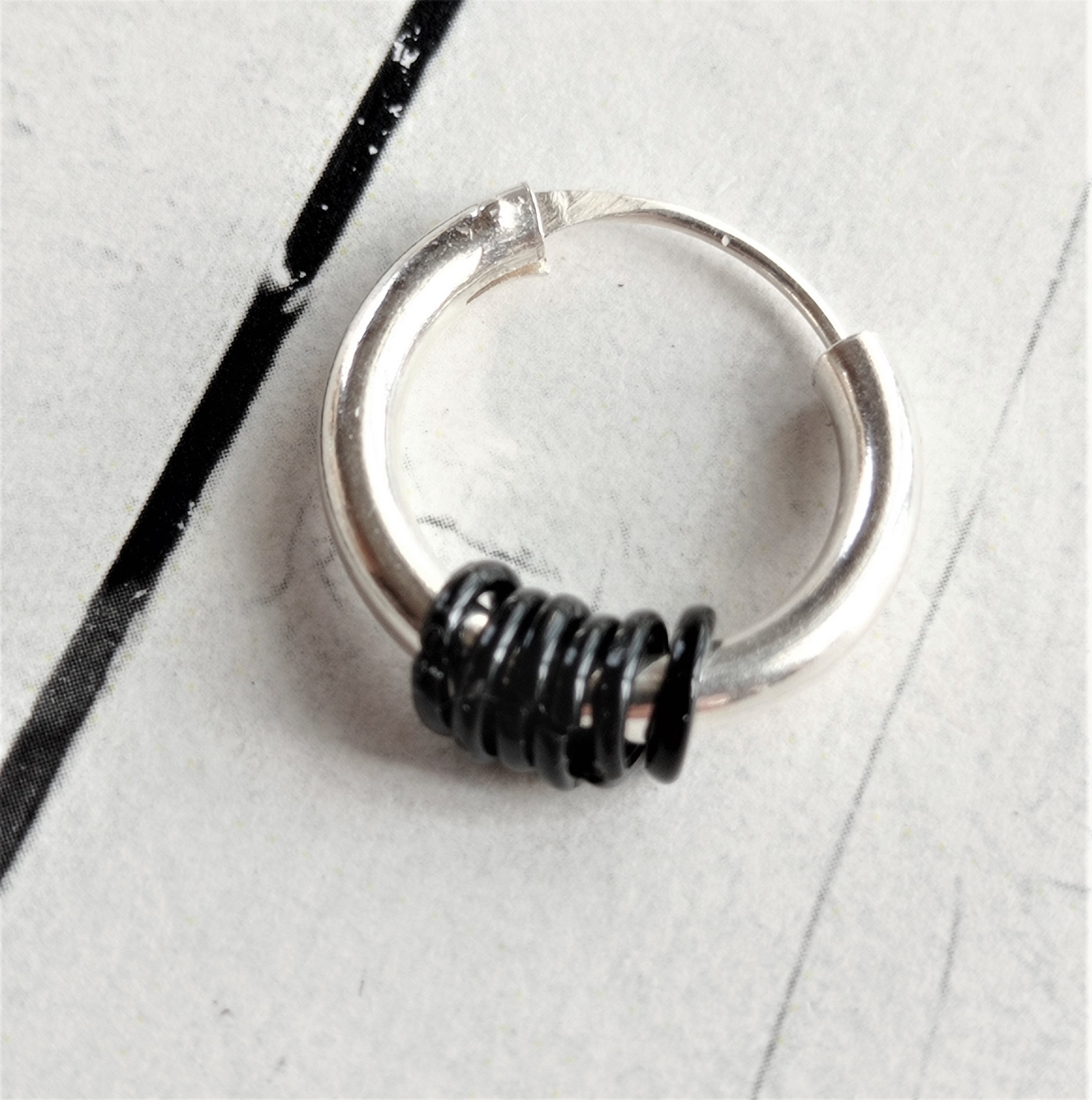 Extra Wide 929 Sterling Silver Hoop Earring With Black