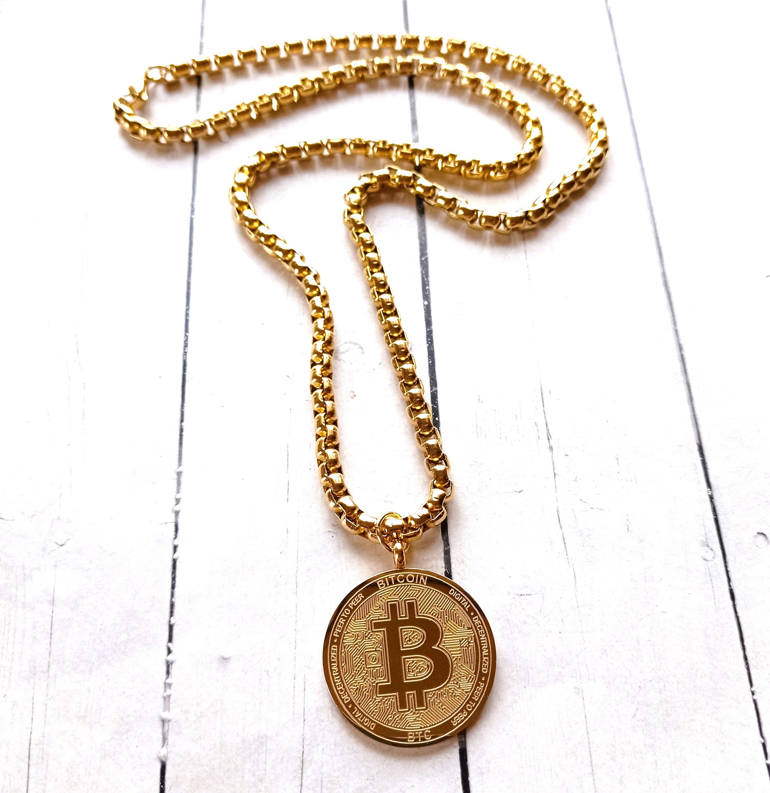 Bitcoin Symbol Pendant in Golden Extra Wide Necklace. - Etsy Finland