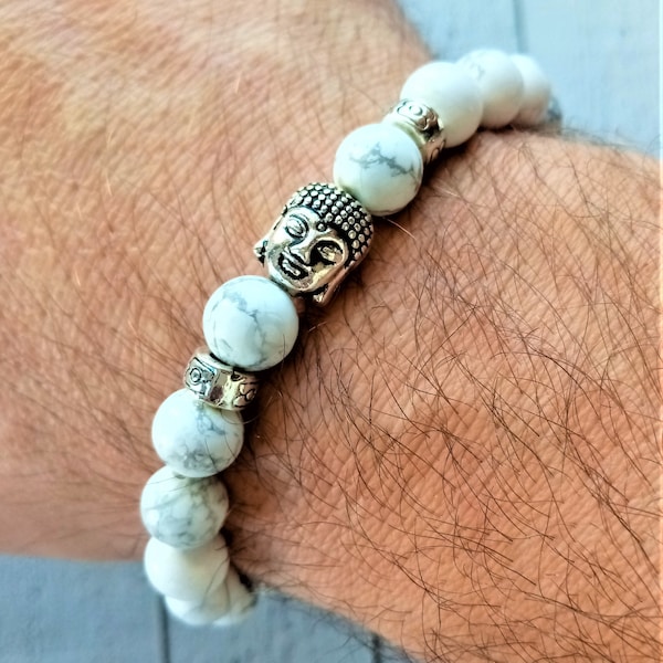 Marmorkugelarmband mit Buddha / Marmorkugeln und Buddha-Armband / Glücksarmband - Buddha und der Nebel