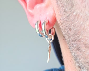 Orecchini In Argento 925 A Cerchio Con Ciondolo Piuma, 12 Mm, Unisex