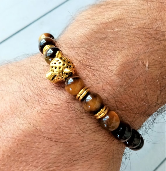 Pulsera Ojo de Tigre de Roca con Cabeza de Jaguar Pulsera de Cuarzo y Bolas de Jaguar Pulsera Jaguar Pulsera Protectora JAGUAR DORADO Etsy Espana