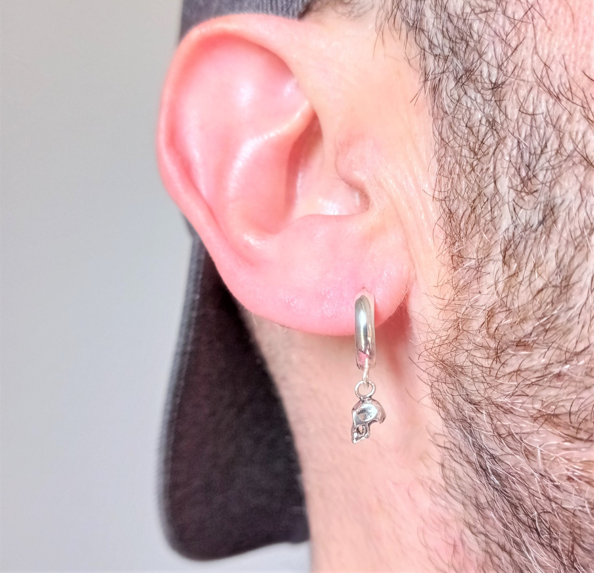 Sterling Silver Skull Hoop Earring: Extra Wide Clip-On