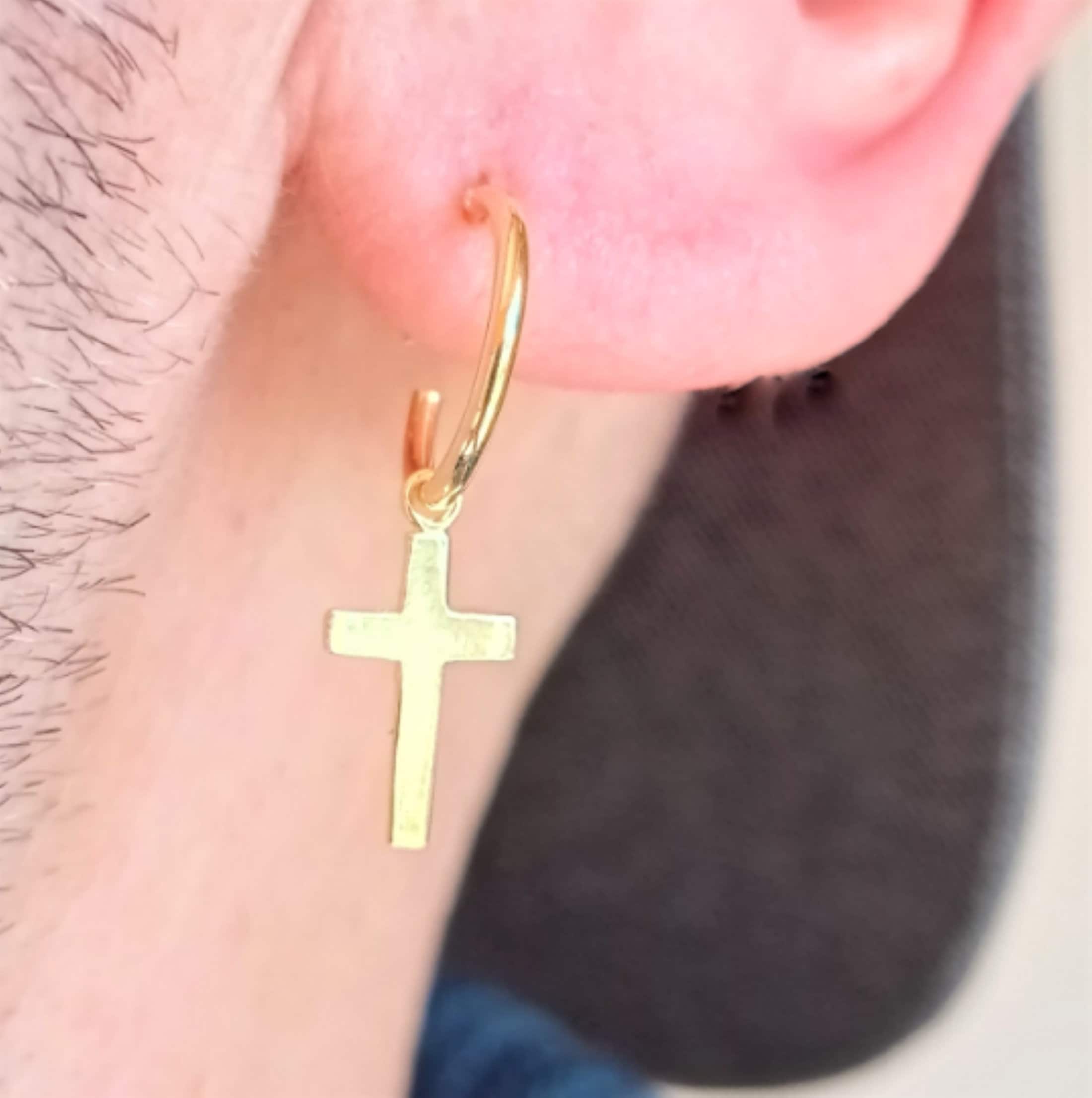 Silver Sterling Hoop Cross · Silver 925 Men Hoops with Cross · Men Earring · Gift for him · Silver Hoop Earrings · dangling earring