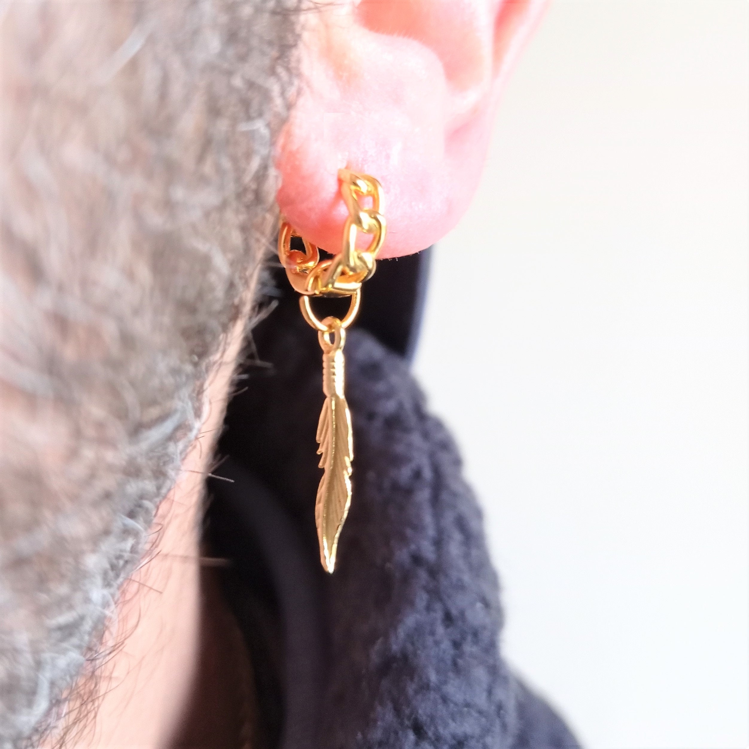 Gold Hoop Earring with Feather