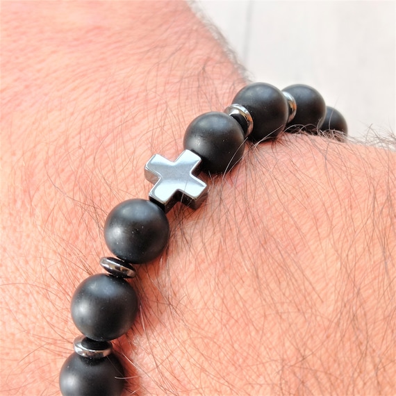 Gkmamrg Bracciale da uomo in pelle nera con cinturino in pelle Braccialetto intrecciata, in vera