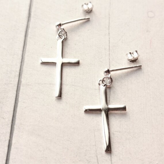 Sterling Silver XL Cross Earring With Pressure Stud Closure