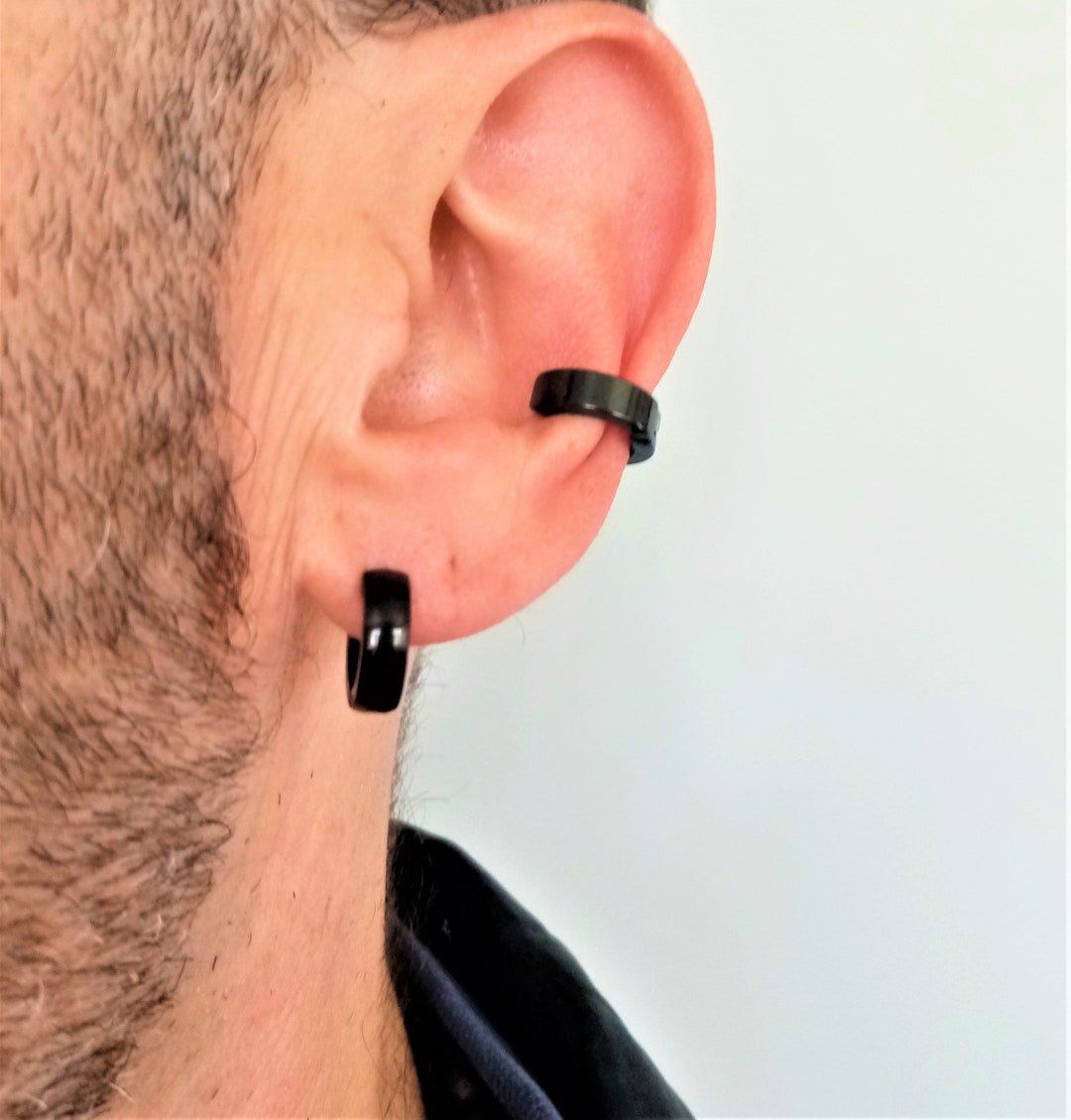 Mens Black Titanium Earcuff Male Fake Earring Male No Hole Etsy