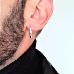Pure Silver Hoop Earrings Men 18mm diameter and 3 mm caliber · Silver hoop earring for men  · 925 Sterling Silver Guys Hoops 8G