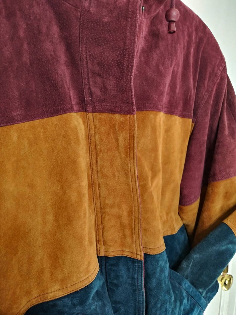 Hooded Suede Color Block Coat