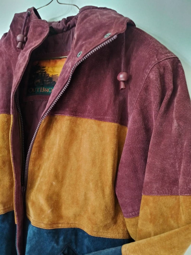 Hooded Suede Color Block Coat