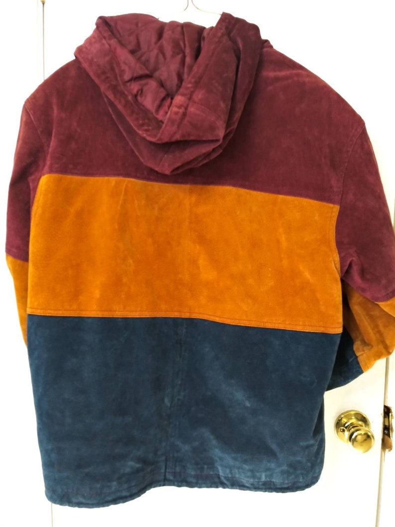 Hooded Suede Color Block Coat