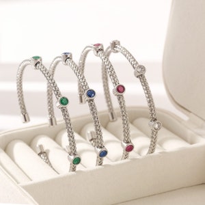 Silver stainless steel woven cz flex bracelet
