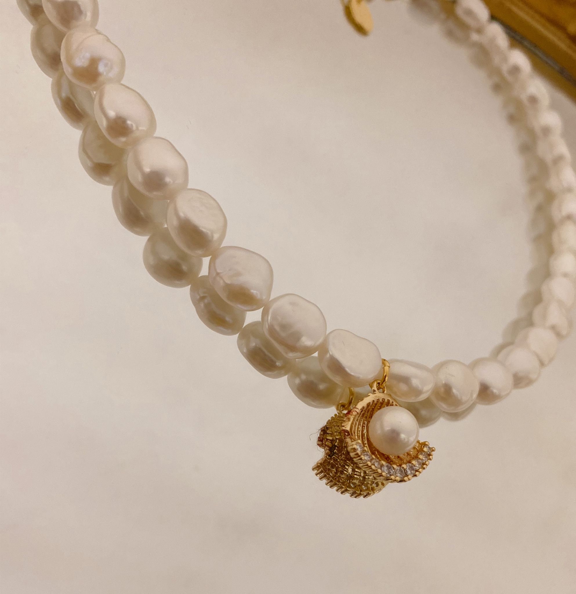 Natural Pearl Necklace with Clam Charm Etsy