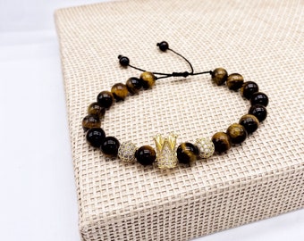 Mens Tiger Eye Crown Bracelet